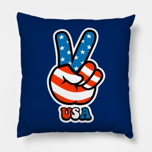 July 4th Peace Sign Freedom Fingers made of American USA Flag Symbol Pillow