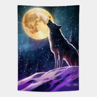 Winter Wolf Howling Tapestry