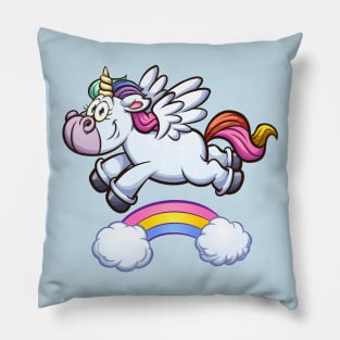 Unicorn flying over rainbow Pillow