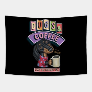 Cute funny doxie coffee drink Dachshund Coffee morning time Tapestry