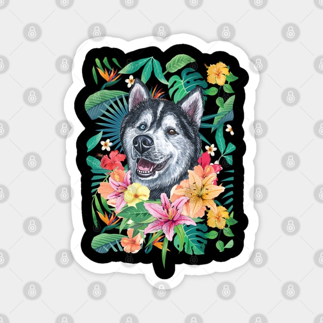 Tropical Siberian Husky 10 Magnet by LulululuPainting