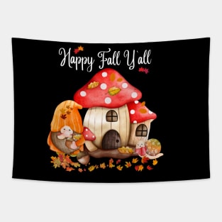 Happy Fall Y'all Gnomes Mushroom House Autumn Season Halloween and Thanksgiving Tapestry