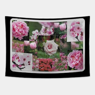 Pink Flowers Collage Tapestry