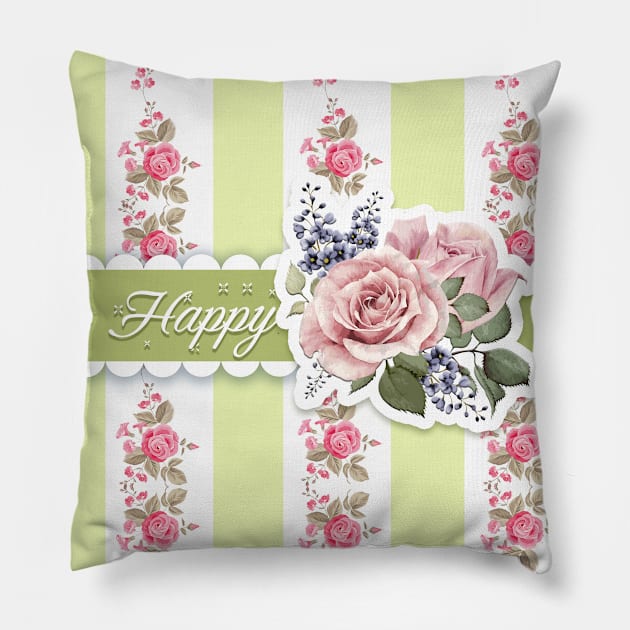 be happy scrapbook with flower Pillow by Aekasit weawdee