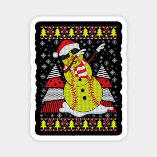 Dabbing Snowman Christmas Softball Player Magnet