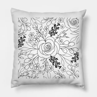 Roses floral drawing line art Pillow