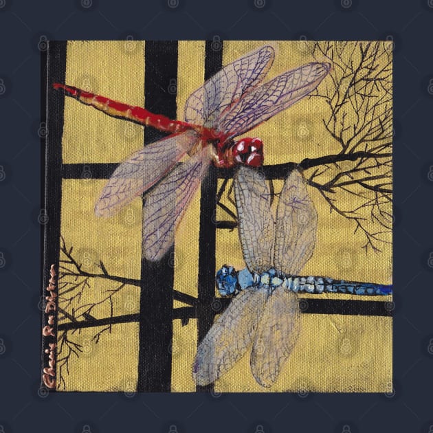 Red and Blue Dragonflies by cheriedirksen