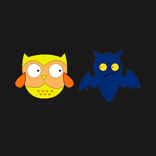Happy Owl and Scared Bat T-Shirt