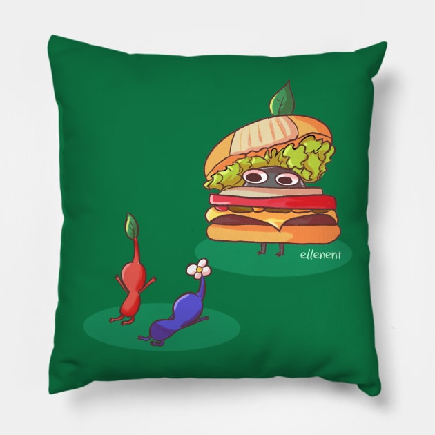 Pikmin worshiping the Burger Pikmin Pillow by ellenent