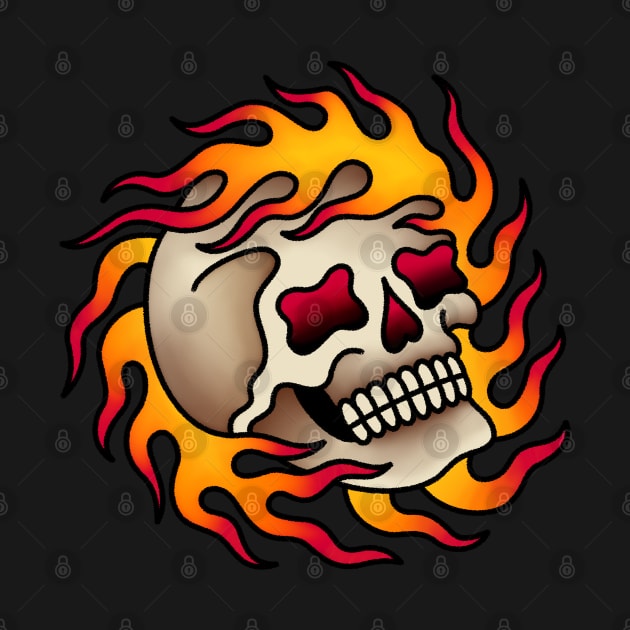 Old Salt American Traditional Flaming Skull by OldSalt