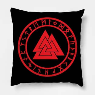 Valknut II /// Rune Circle Red Pillow