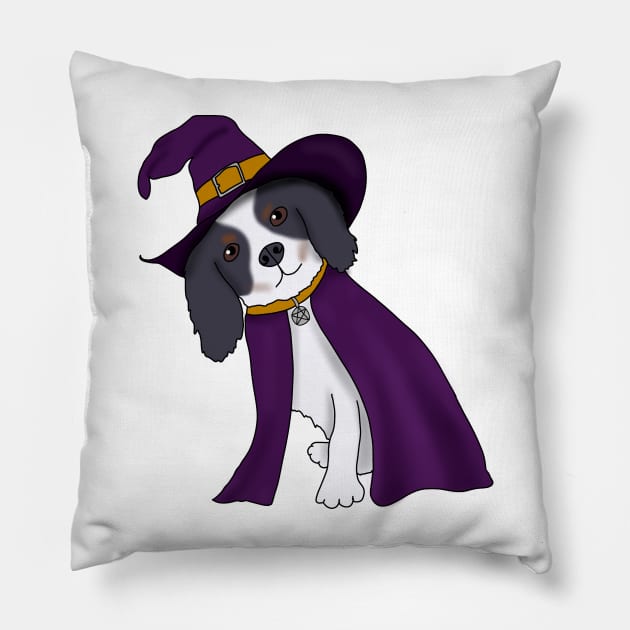 Puppy Witch (tricolor cavalier king charles spaniel) Pillow by Becky-Marie