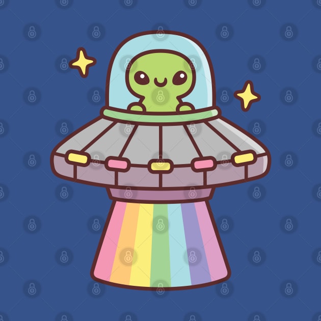 Cute Alien In UFO Spaceship With Rainbow Ray by rustydoodle