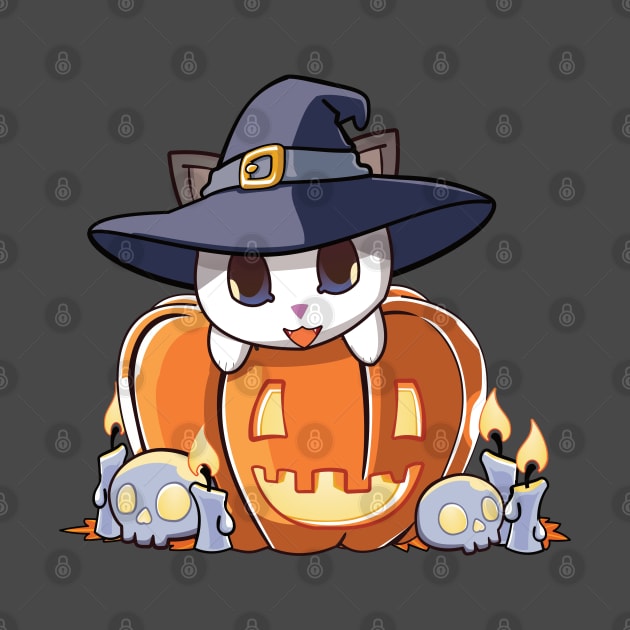 White cat in a pumpkin by Myanko