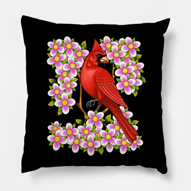 Red Cardinal dogwood flower North Carolina Virginia Pillow by Artardishop