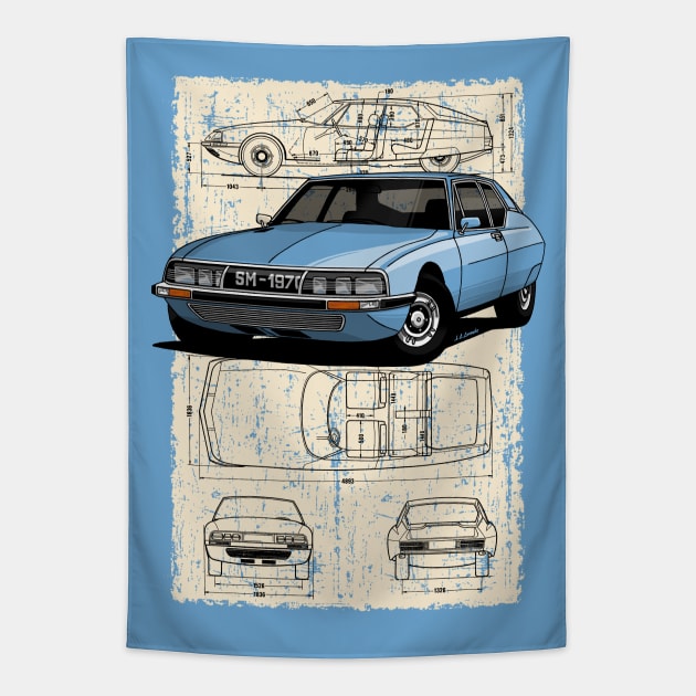 My drawing of the classic French Gran Turismo Tapestry by jaagdesign