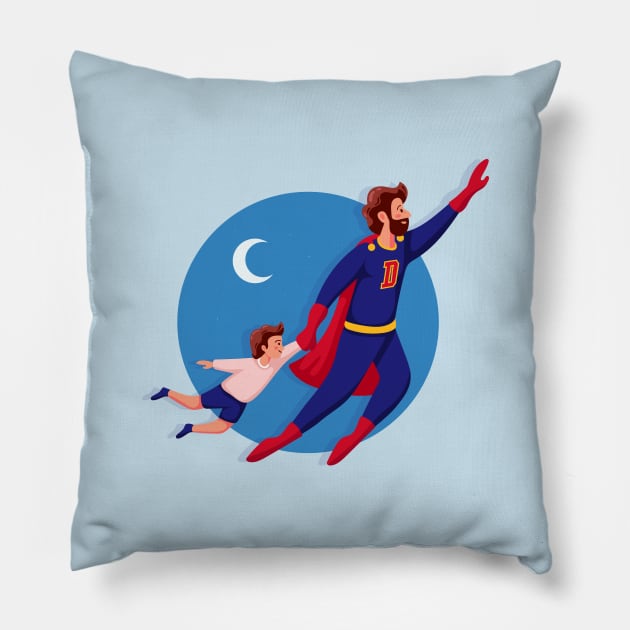 super dad and son Pillow by Spring Moon