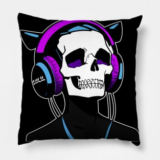 Skull with Headphones Violet and Light Blue| Listening Music Pillow