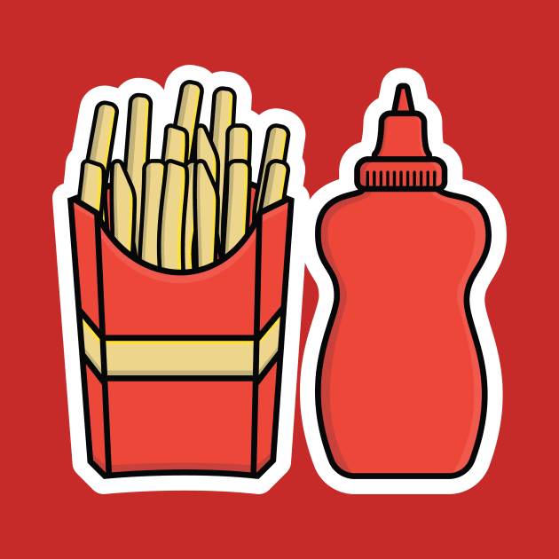 French Fries in Fries Box with Tomato Sauce Bottle vector illustration. Fast Food icon concept. Children potato food vector design. by AlviStudio