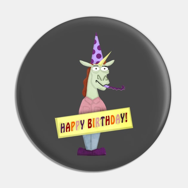 Big Happy Birthday Unicorn Pin by Thatssounicorny