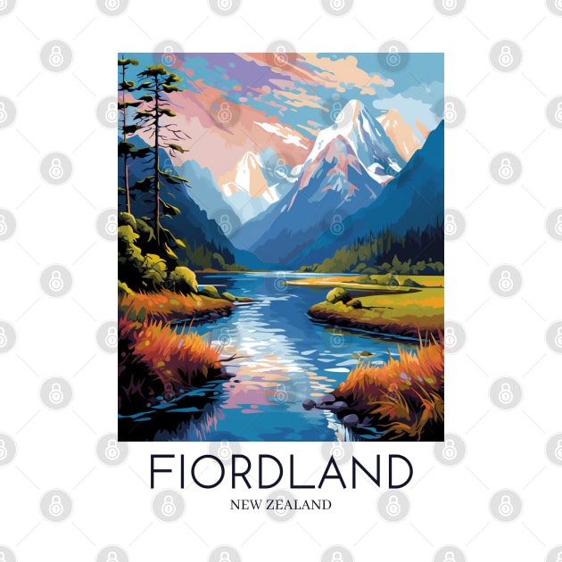 A Pop Art Travel Print of Fiordland National Park - New Zealand by Studio Red Koala