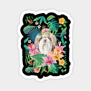 Tropical Long Haired Brown White Shih Tzu 12 Magnet