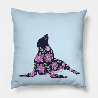 Floral Seal - Cool colors Pillow