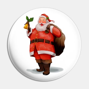 Cheerful santa claus carrying a presents sack Pin