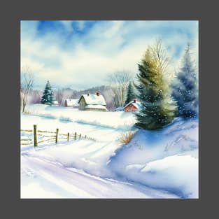 Chritsmas Snow Winter Watercolor Landscapes series 15 T-Shirt