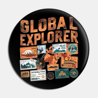 Global Explorer Vintage Travel Stamp Collector Pin