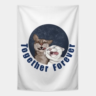 Funny cats Together forever Tapestry