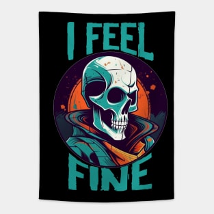 Funny Halloween skeleton Drawing: "I Feel Fine" - A Spooky Delight! Tapestry