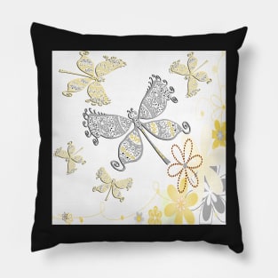 Dragonflies Yellow & Grey on White Background Happy Inspirational Design Mother's Day Gifts Pillow