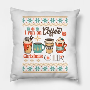 I Run On Coffee Christmas CHEER, Retro Christmas Pillow