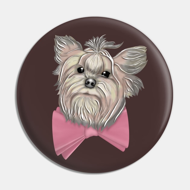 Yorkshire Terrier with a pink bow Pin by KateQR