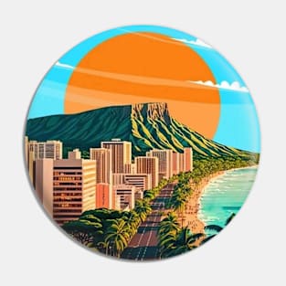 Waikiki Honolulu Hawaii Travel and Tourism Advertising Print Pin