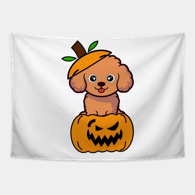 Cute Brown Dog is in a pumpkin Tapestry by Pet Station