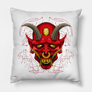 blood oni yokai mask Pillow