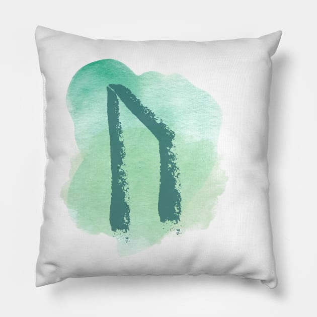 Uruz, Sky Blue Watercolor (Runes & Watercolors) Pillow by El Onix