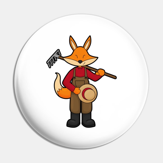 Fox as Farmer with Rake & Hat Pin by Markus Schnabel