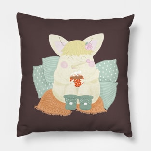 Mouse with cocoa in comfy place Pillow