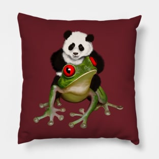 Tiny Panda Riding a Frog Pillow