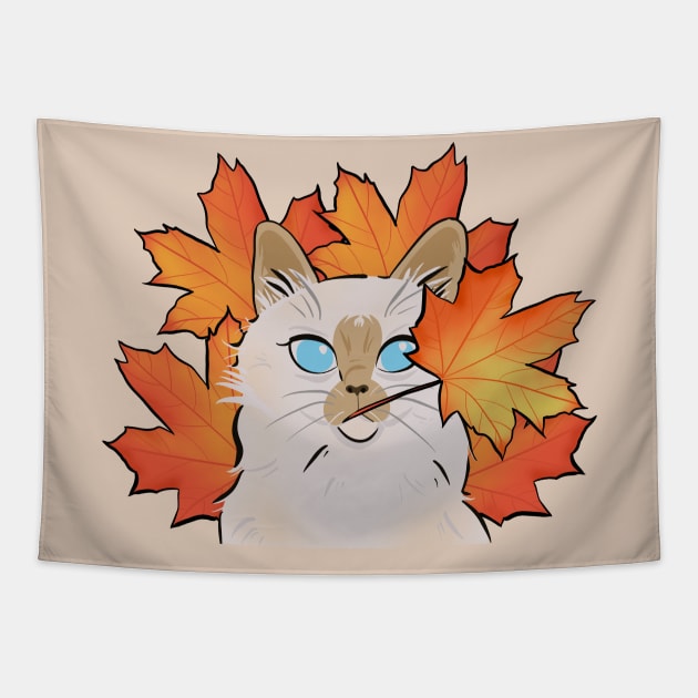 Cute Cat in fall Tapestry by Mimie20