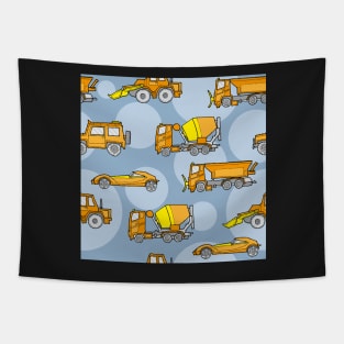 Vehicles orange on blue-gray dots Tapestry