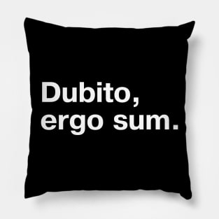 "Dubito, ergo sum." in plain white letters - I doubt, therefore I am (the king/queen of sarcasm) Pillow