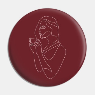 Woman Drinking Coffee Monoline Pin