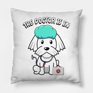 Cute white dog is a doctor Pillow