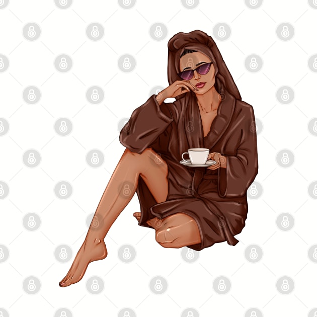 Girl in brown spa robe fashion art by ArctiumStudio