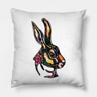 Floral rabbit hand drawn illustration, hippie decorative bunny face Pillow