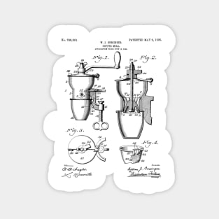 Coffee Mill Patent - Coffee Shop Art - Black And White Magnet